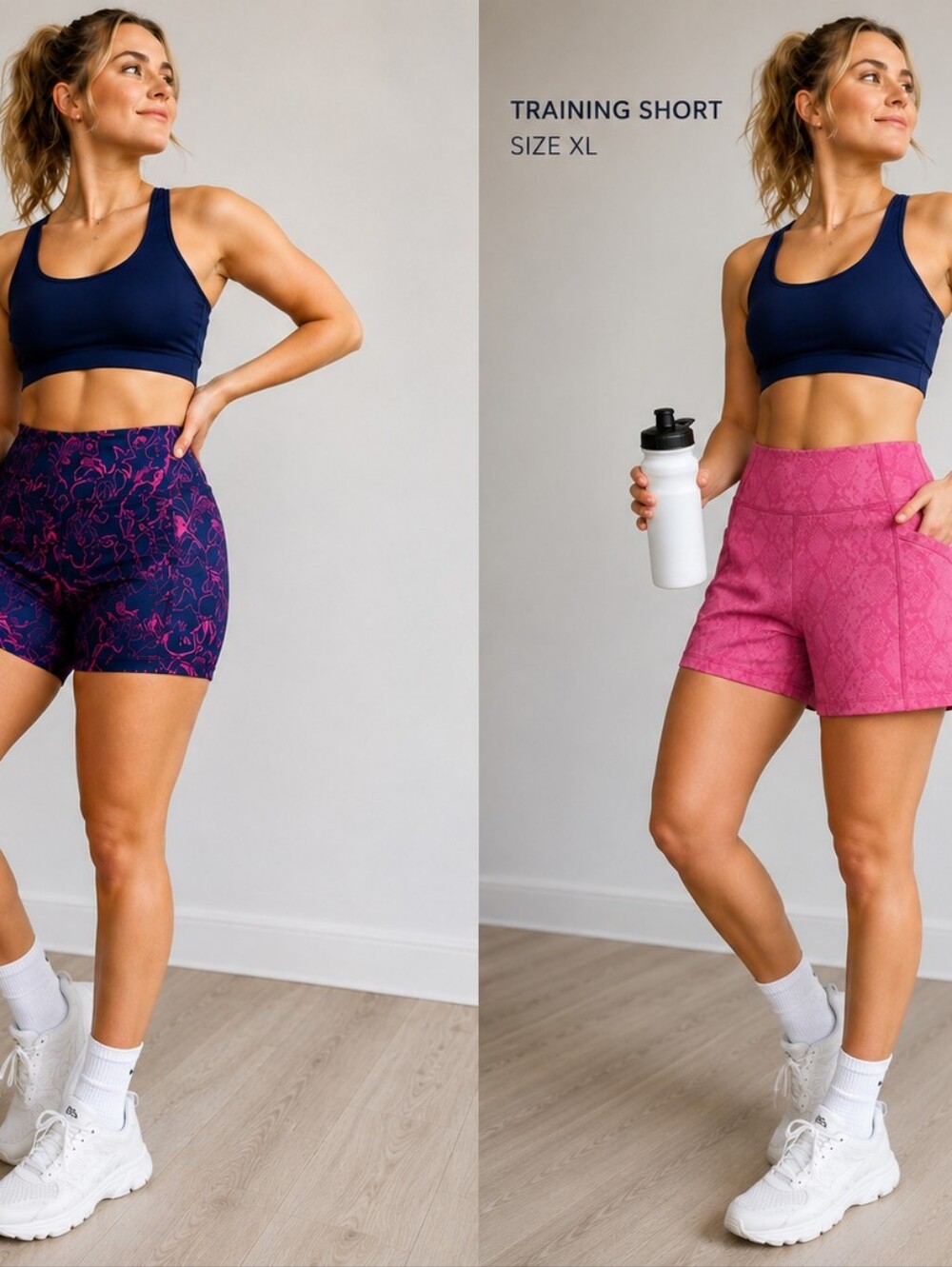 AVIA XL High-Rise Bike Shorts Bundle | Floral & Pink Print Activewear Athleisure